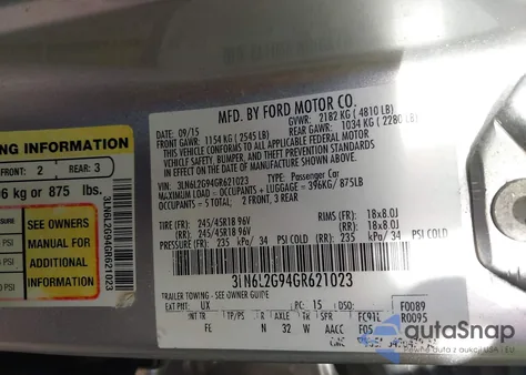 2016 Lincoln Mkz z USA, uszkodzony, nr VIN 3LN6L2G94GR621023